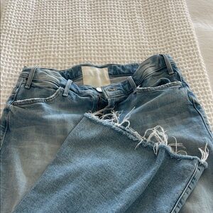 MOTHER Light Blue Frayed Ankle Jeans
